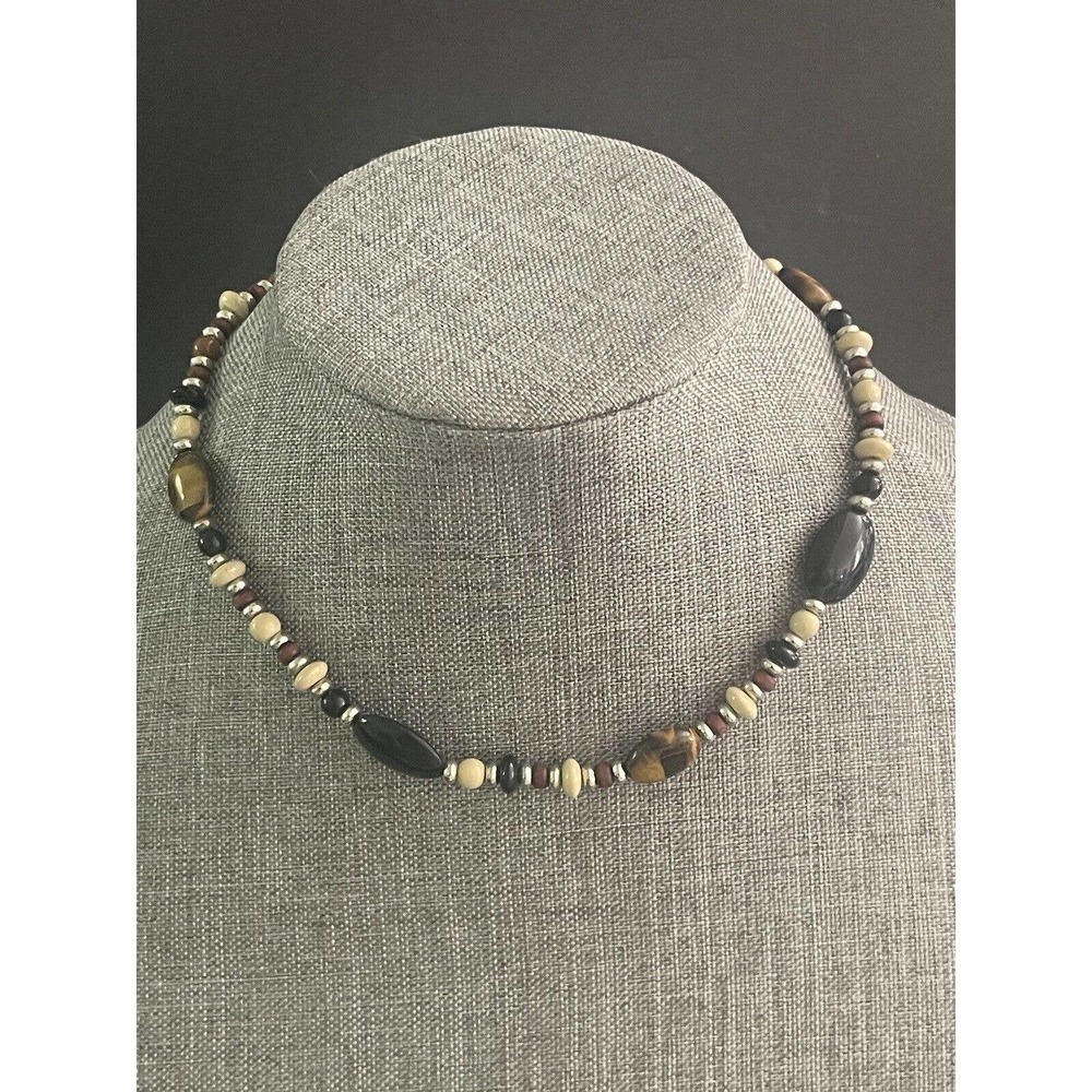 Ralph Lauren Beaded Tigers Eye Boho Brown Tan Choker 18โ Necklace
